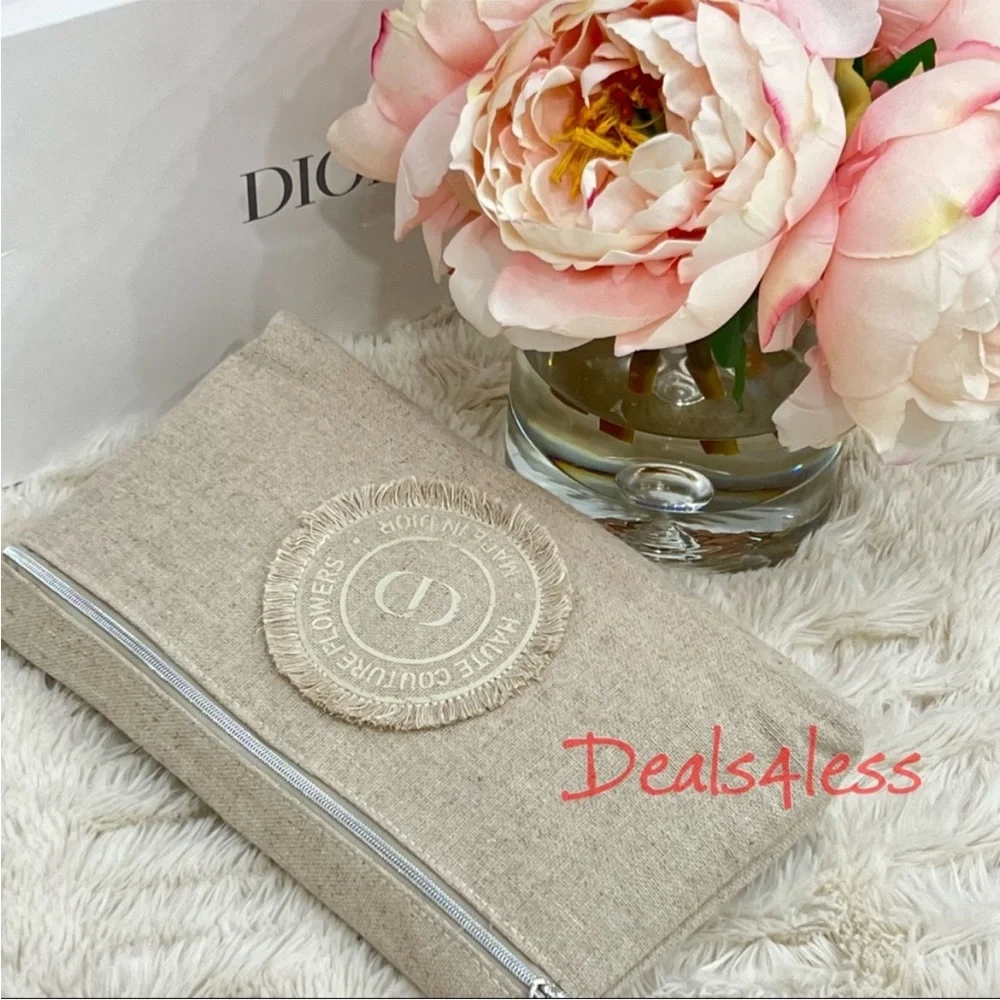 Dior Pouch Cosmetic Bag Travel Case Clutch Haute Couture Flowers Canvas NEW
